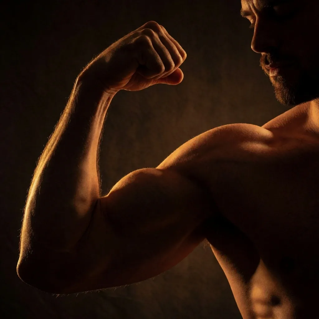 Active shoulder and arm under warm lighting